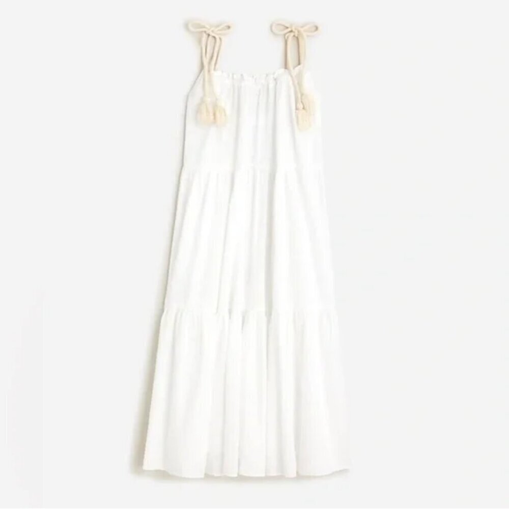 J Crew Tiered Rope Tie Adjustable Straps Sundress Dress New White Size XXS / XS - Picture 5 of 6